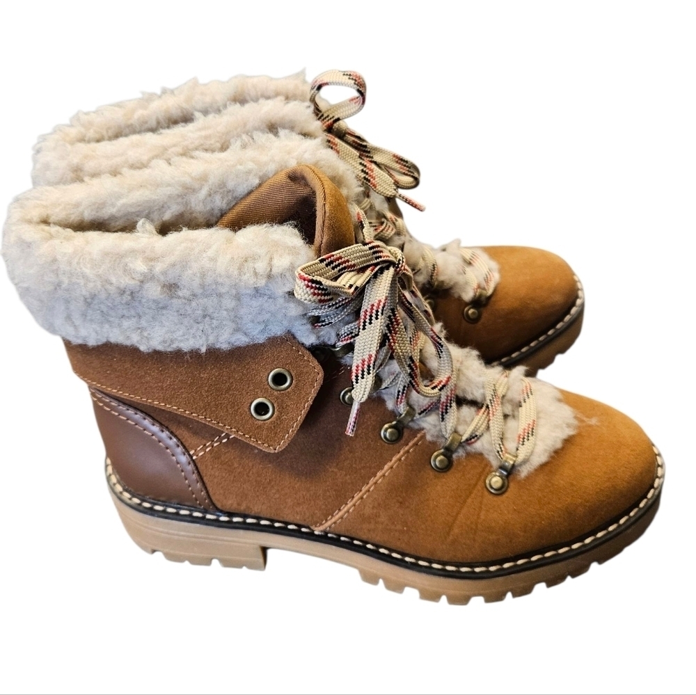 Time and Tru Fur Lined Lace Up Womens Brown Boots